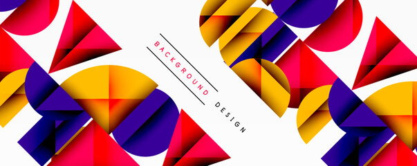 Aufkleber - Abstract geometric shapes overlap, creating vibrant colorful background. Design features circles, triangles, rectangles, dynamic composition.