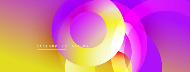 Aufkleber - Abstract vibrant background. Overlapping circles create dynamic colorful flow. Yellow, pink, purple gradients dominate design. Modern aesthetic.