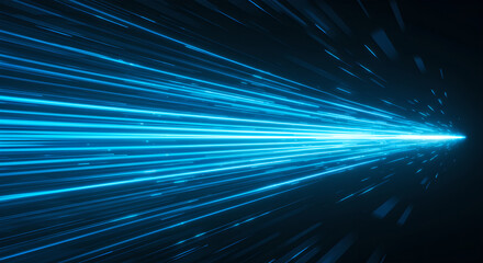 Poster - Abstract blue light streak on dark background. Digital data flow and internet communication. Fast network connection and speed concept.