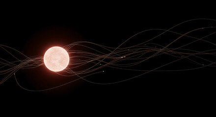 Poster - Illuminated sphere with flowing lines and particles. Abstract modern technology concept for data connection and digital network.