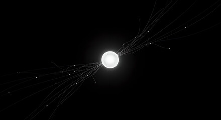 Poster - Abstract glowing sphere with connected lines and dots representing data flow and network communication for technology concept.