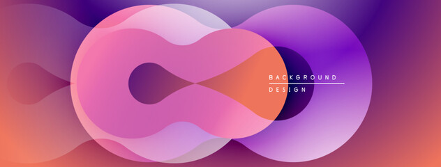 Poster - Abstract colorful shapes overlap creating fluid dynamic composition. Gradient hues blend, forming modern visual experience.