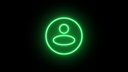 Poster - Neon user icon, flickering emergence and fading. Glowing neon user avatar icon, looped animation. User profile, anonymous person, login account, admin, digital avatar. Yellow green orange colors
