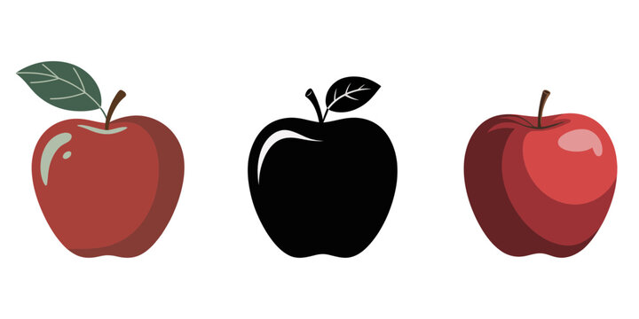 Red apple isolated, Apple vector shape, Red apple vector. healthy sweet fruit, Apple Icon Flat Graphic Design, apple symbol. black silhouette isolated on white. vector outline icon, vector.