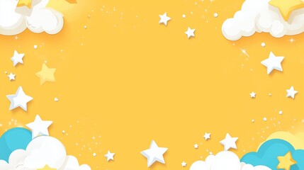 Fototapete - Yellow background with stars and clouds in pop art retro comic style. 8