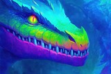Primo piano di drago fantastico dai colori iridescenzti