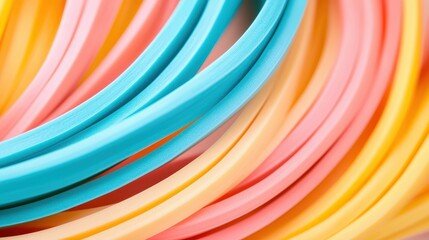 Poster - Close Up Demonstration of Stretched Rubber Bands in Vibrant Colors for Commercial Uses or Artistic Projects
