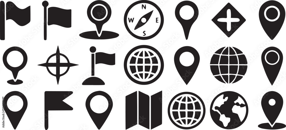 Editable Map and Location Icons in Clean Line Art Style Stock Vector ...