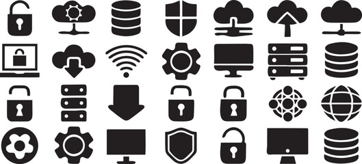 Poster - Information and Technology Line Art Icon Set in Minimal Style