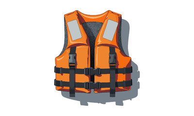a realistic yet clean vector illustration of an orange life jacket with black, easily scalable and e