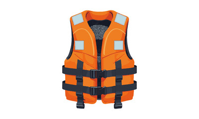 a realistic yet clean vector illustration of an orange life jacket with black, easily scalable and e