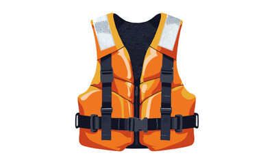 a realistic yet clean vector illustration of an orange life jacket with black, easily scalable and e