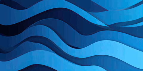 Poster - Abstract blue wave shapes layered background with smooth flowing curves and gradient shadows for modern digital design or web banner template
