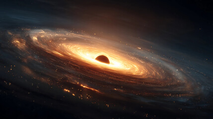 Wall Mural - A glowing black hole surrounded by a swirling accretion disk in deep space, emitting light and cosmic energy.