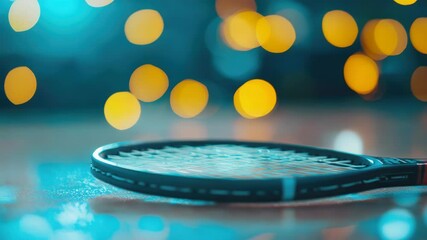 Poster - A tennis racket sits on top of a table, ready for use