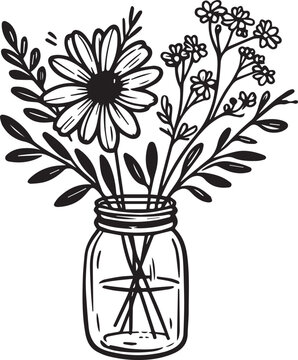 Floral Mason Jar Vector