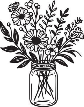 Floral Mason Jar Vector