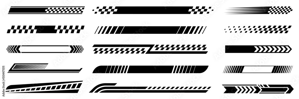 Racing cars and race car stripes set, angled checkered patterns ...