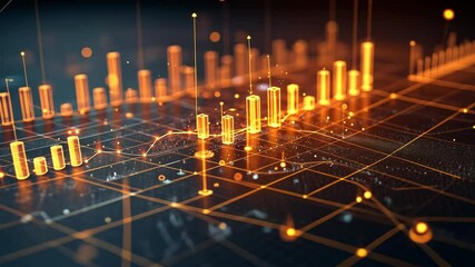 Aufkleber - 3D infographics for business presentation with neon glowing charts, bars and pie diagrams