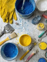 Poster - Workbench Topped With Construction Chemicals and Tools for DIY Projects in a Creative Workspace Setting