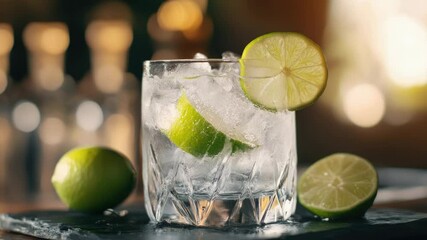 Poster - A close-up view of a glass filled with water and slices of lime