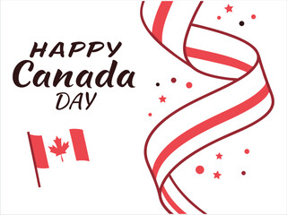 Poster - Happy Canada Day Celebration Vector Festive Canada Day illustration featuring a red and white ribbon, stars, and the Canadian flag. Perfect for holiday-themed designs, event promotions, and patriotic 