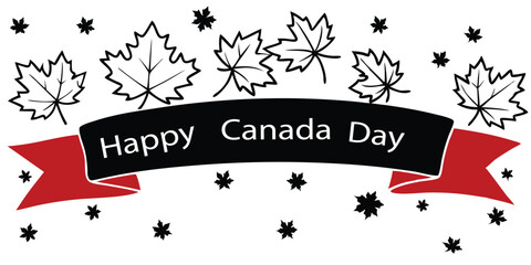 Poster - Festive Canada Day illustration with maple leaves and a celebratory banner. Perfect for greeting cards, posters, and digital holiday designs.