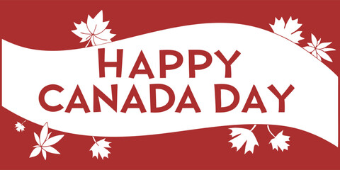 Poster - Patriotic Vector Illustration Stylish Happy Canada Day graphic with a bold red background, white maple leaf, and festive typography. Ideal for digital and print marketing