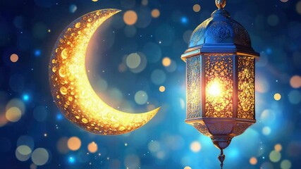 Poster - A lantern with a crescent moon hanging from it