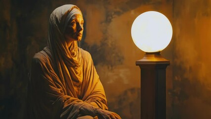 Poster - A woman sitting in front of a desk lamp, focused on her work