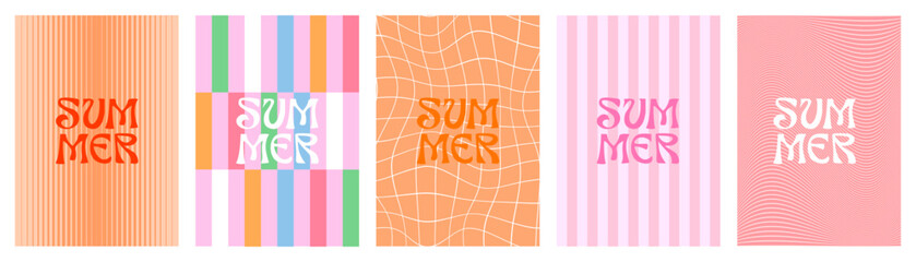 Poster - Abstract vertical backgrounds set, summer cover card design with wavy lines for banner, poster, cover, ads, wallpaper