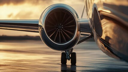 Poster - A close-up view of a jet engine on an airplane, ideal for use in illustrations about aviation or technology
