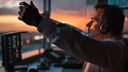 Poster - Focused Business Professional in Office Environment Analyzing Data on Computer Screen at Dusk  4k video footage