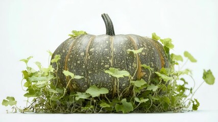 Poster - A pumpkin sits atop a pile of colorful fall leaves