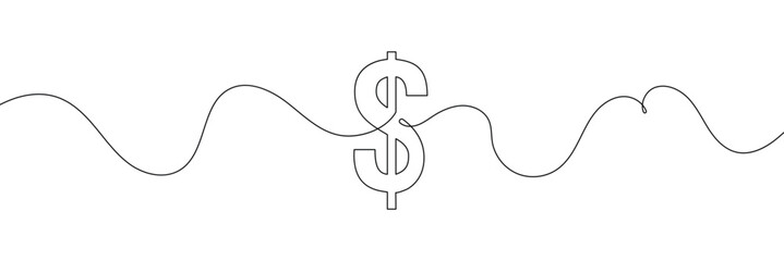 Poster - Dollar logo continuous line. Continuous one line drawing dollar logo. Money, logo concept. Single line drawing, Dollar symbol isolated on white background outline vector illustration, dollar sign.