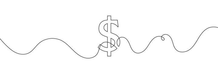 Aufkleber - Dollar logo continuous line. Continuous one line drawing dollar logo. Money, logo concept. Single line drawing, Dollar symbol isolated on white background outline vector illustration, dollar sign.