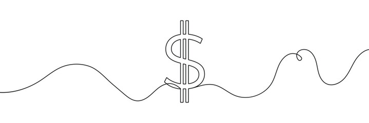Poster - Dollar logo continuous line. Continuous one line drawing dollar logo. Money, logo concept. Single line drawing, Dollar symbol isolated on white background outline vector illustration, dollar sign.