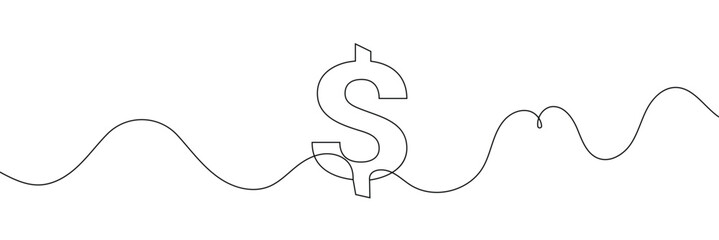Poster - Dollar logo continuous line. Continuous one line drawing dollar logo. Money, logo concept. Single line drawing, Dollar symbol isolated on white background outline vector illustration, dollar sign.