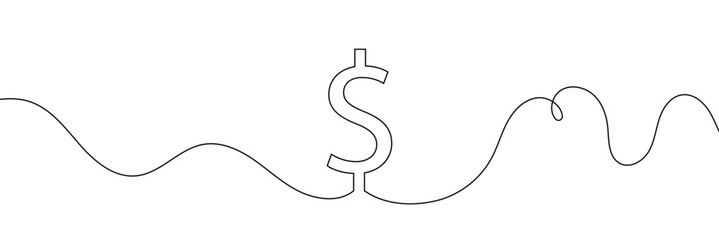 Poster - Dollar logo continuous line. Continuous one line drawing dollar logo. Money, logo concept. Single line drawing, Dollar symbol isolated on white background outline vector illustration, dollar sign.