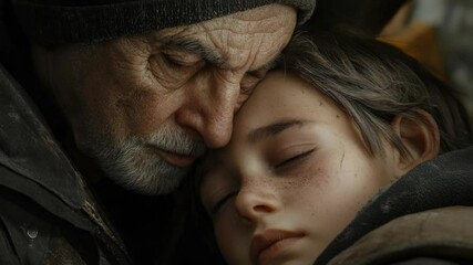 Poster - A tender moment between an adult male and a youthful female, embracing each other in a warm and loving gesture