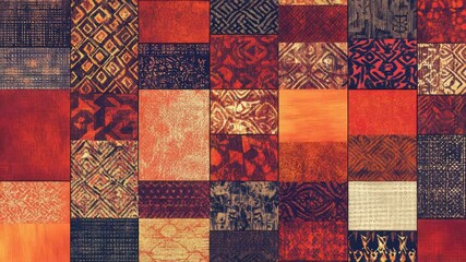 Poster - A colorful patchwork wall with various patterns and textures