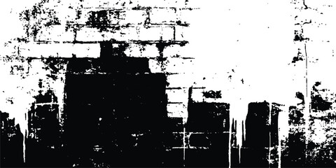 Poster - Vector brick wall grange texture. Brick wall background, black and white. Close-up bright vintage brick wall background. Brick texture with scratches and cracks