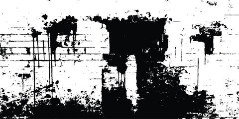 Poster - Black and white Old grungy brick wall texture background. Vector black and white brick wall grange texture. Texture of a brick wall with cracks and scratches which can be used as a background