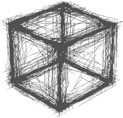 Poster - Abstract chaotic sketch of a cube in black lines. Vector illustration