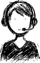 Aufkleber - Black and white sketch of a person with headset drawn in a simple style. Vector illustration