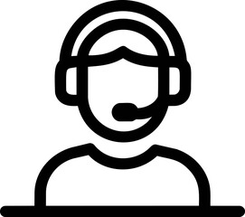 Poster - Customer service icon with headset outline in black simple design. Vector illustration