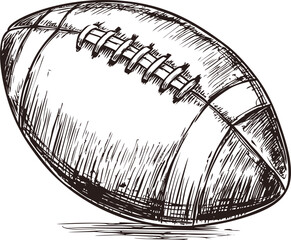 Aufkleber - Vintage sketch of an american football ball in black and white illustration. Vector illustration