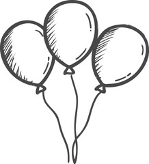 Poster - Sketch of three simple balloons with outlines in black and white illustration. Vector illustration