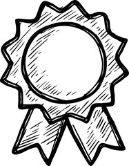 Poster - Hand-drawn black-and-white ribbon award sketch with detailed lines. Vector illustration
