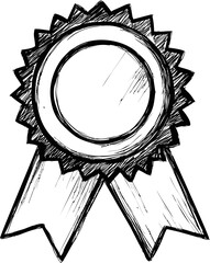 Poster - Hand drawn black and white sketch of an award ribbon with detailed lines. Vector illustration